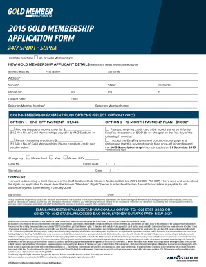 2015 ANZ Stadium Gold Membership Application Form