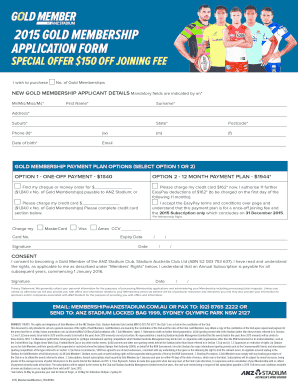 ANZ Stadium Gold Membership Application Form