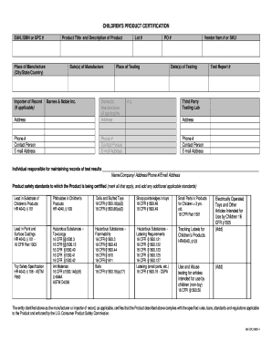 Children's Product Certification Form