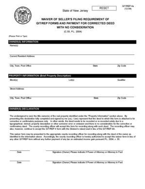 New Jersey Waiver of Seller's Filing Requirement