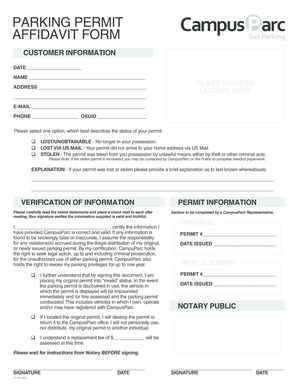 Parking Permit Affidavit Form
