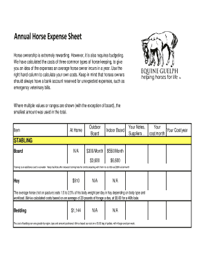 Annual Horse Expense Sheet