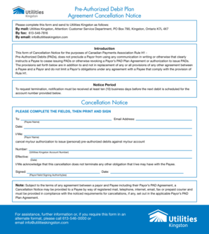 Pre-Authorized Debit Plan Agreement Cancellation Notice