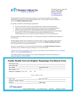 Family Health Network Brighter Beginnings Enrollment Form