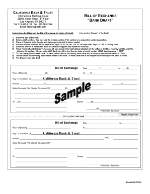 California Bank & Trust Bill of Exchange