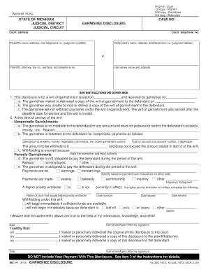 Michigan Garnishee Disclosure Form