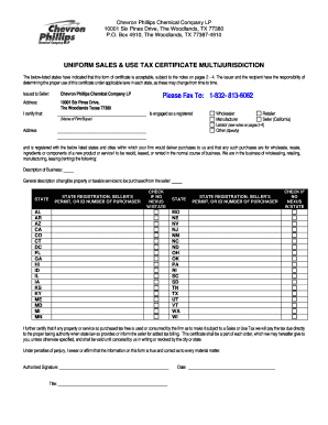 Uniform Sales & Use Tax Certificate Multi-Jurisdiction