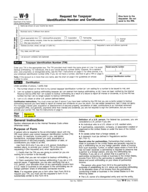 IRS Form W-9 Request for Taxpayer Identification Number and Certification