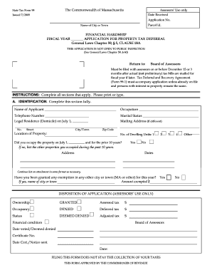 Massachusetts Property Tax Deferral Application