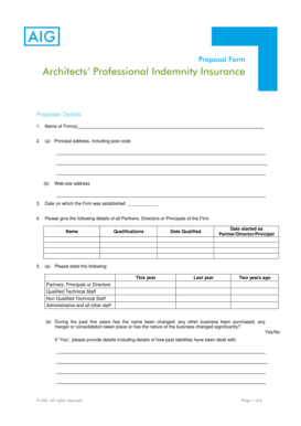 Architects' Professional Indemnity Insurance Proposal Form