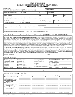 Mississippi State and School Employees Health Insurance Plan Application