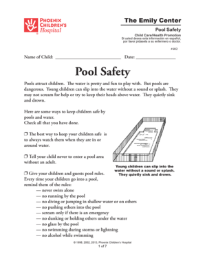 Pool Safety Child Care Form