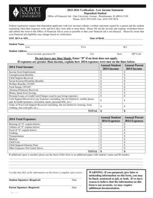 Low Income Verification Statement