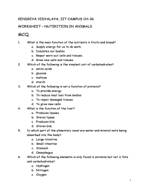 Nutrition in Animals Worksheet