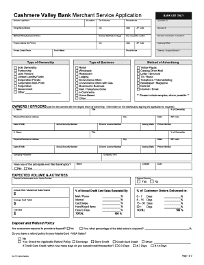 Cashmere Valley Bank Merchant Service Application