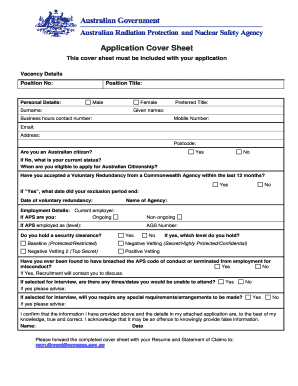 Australian Public Service Application Cover Sheet