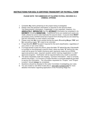 Illinois Certified Transcript of Payroll Form