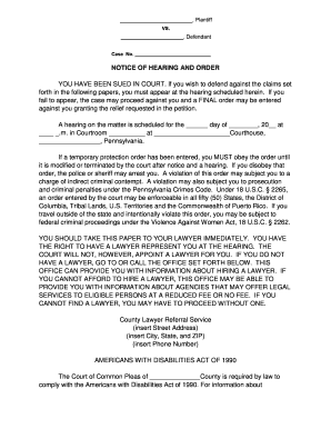 Pennsylvania Protection Order Form