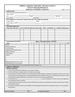 North Carolina Urgent Repair Program Application