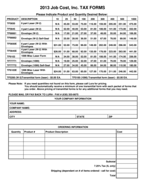 W-2 and 1099 Tax Forms Order Form