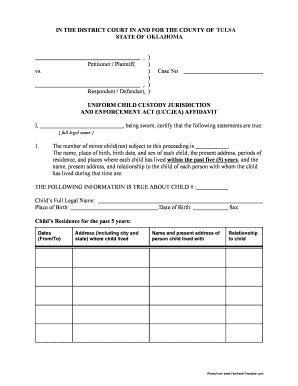 Uniform Child Custody Jurisdiction and Enforcement Act Affidavit