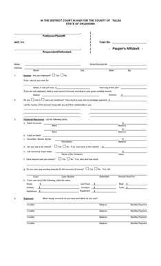 Oklahoma Pauper’s Affidavit Form