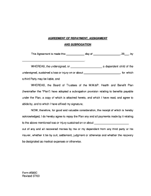Agreement of Repayment, Assignment and Subrogation