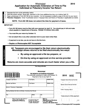 Mississippi 2010 Tax Extension Form
