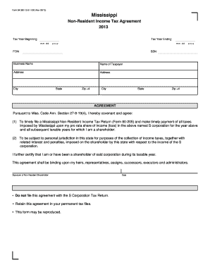 Mississippi Non-Resident Income Tax Agreement