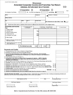 Mississippi Amended Corporate Income and Franchise Tax Return