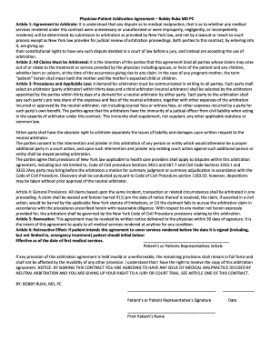 Physician-Patient Arbitration Agreement Bobby Buka MD PC ...