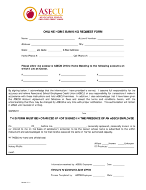 ASECU Online Home Banking Request Form