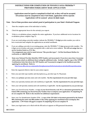 Pennsylvania Provider Enrollment Base Application