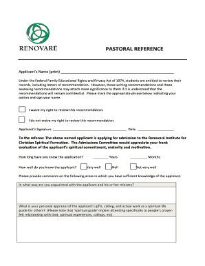 Pastoral Reference Form