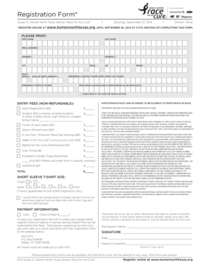 Susan G. Komen Denton Race for the Cure Registration Form