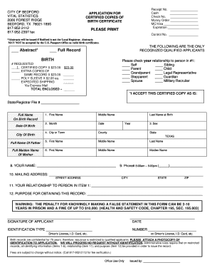 Texas Birth Certificate Application