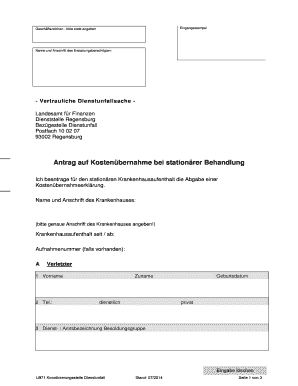 Antrag auf Kostenübernahme bei stationärer Behandlung