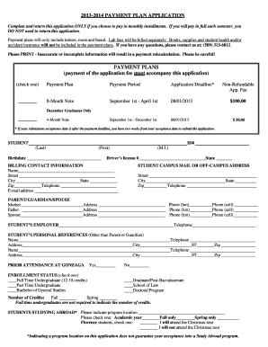 2013-2014 Payment Plan Application