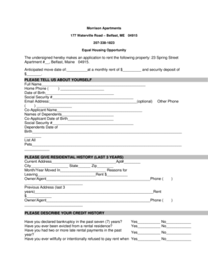 Maine Rental Application Form