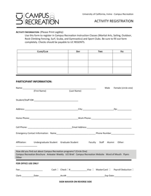 University of California Irvine Activity Registration and Waiver