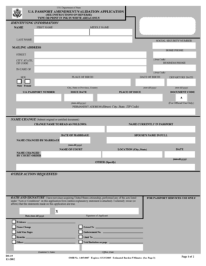US Passport Amendment/Validation Application