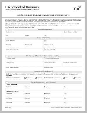 Co-op/Summer Student Employment Status Update