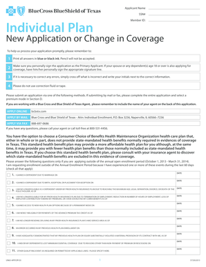 Blue Cross and Blue Shield of Texas Individual Health Insurance Application