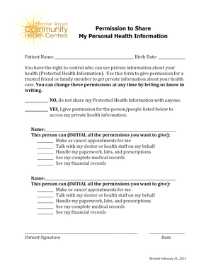Permission to Share Personal Health Information