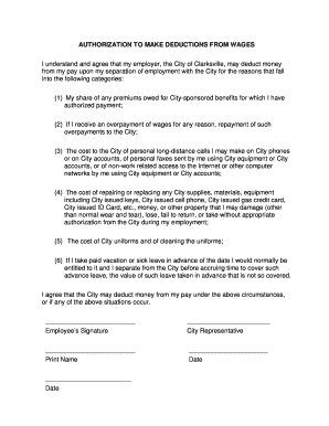 Authorization to Make Deductions from Wages
