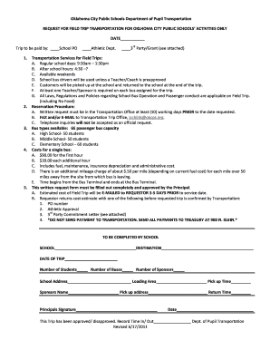 Oklahoma City Public Schools Field Trip Transportation Request