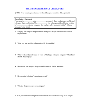 Telephone Reference Check Form