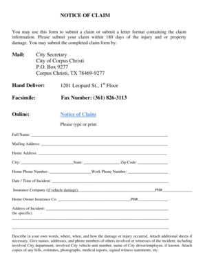 Notice of Claim Form
