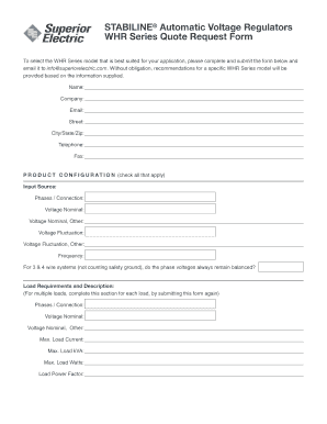 WHR Series Automatic Voltage Regulator Quote Request Form