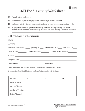 4-H Food Activity Worksheet
